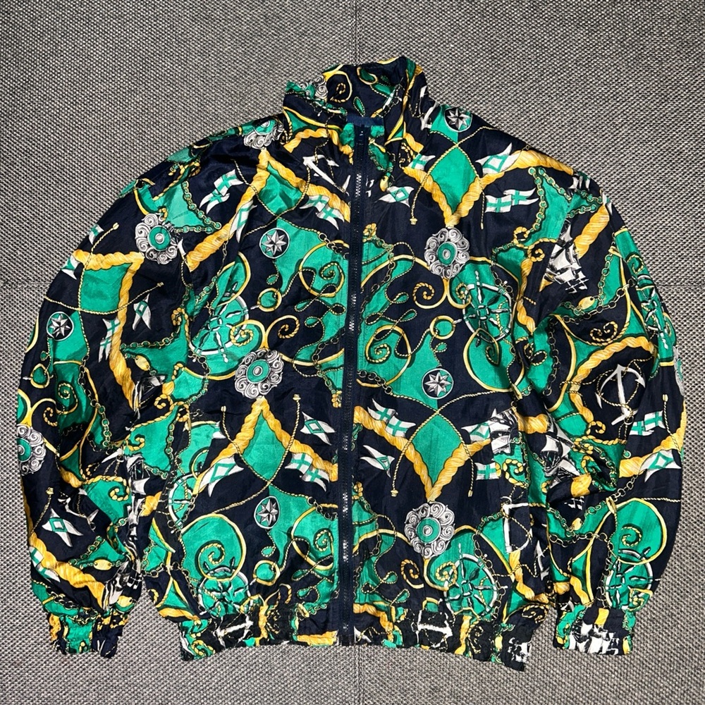 Vintage 80s Bogari Paisley Silk Full Zip Bomber Jacket Unisex Small